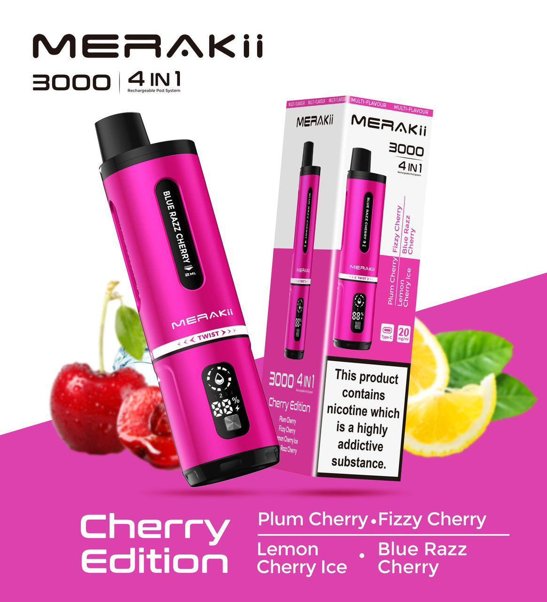 Get Merakii 3000 Puffs Disposable Vape 4 in 1 Pod System Kit Box of 5 ...